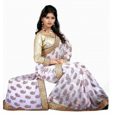 Triveni Amazing Off White Colored Border Worked Chiffon Saree